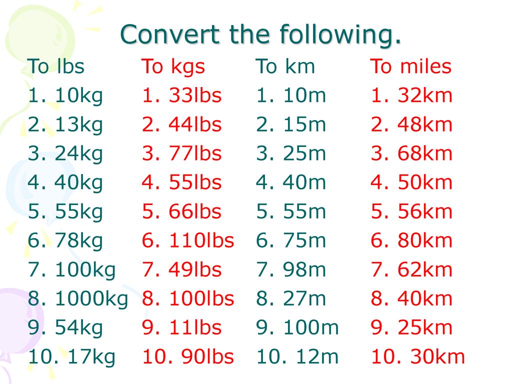 Aim To Be Able To Convert Kg S To Llbs And Km To Miles Ppt Download