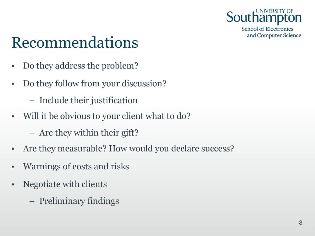 Recommendations Do they address the problem