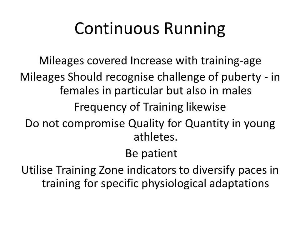 Continuous Running Mileages covered Increase with training-age