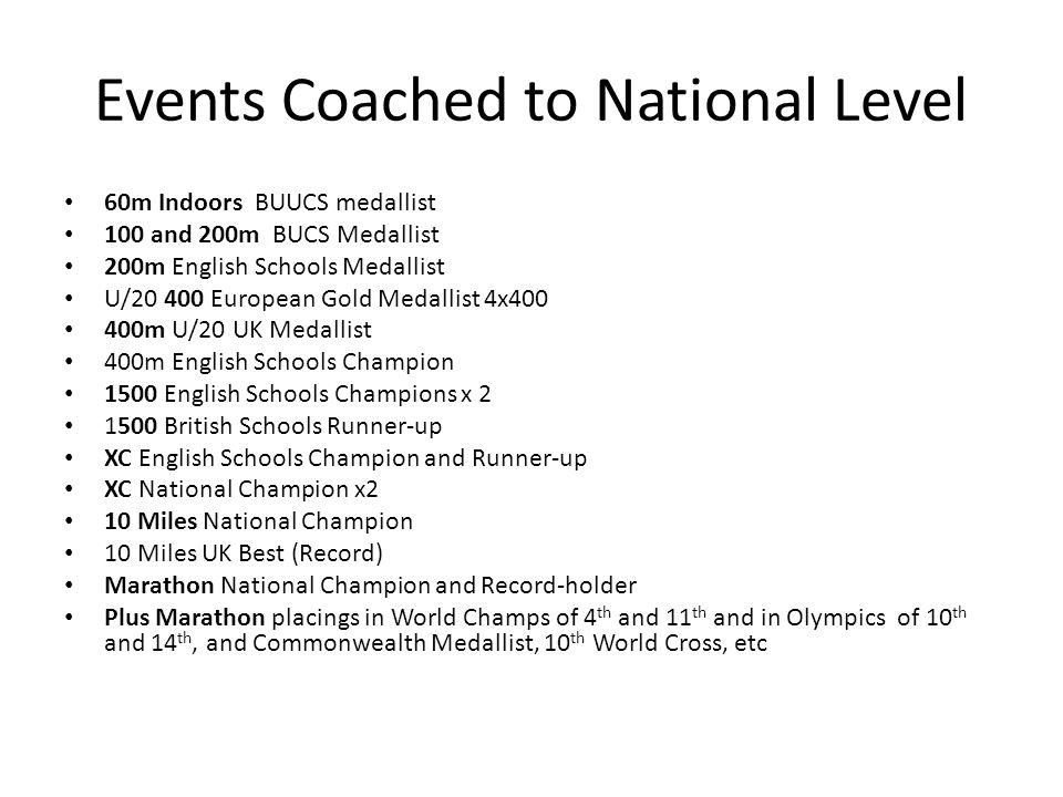 Events Coached to National Level