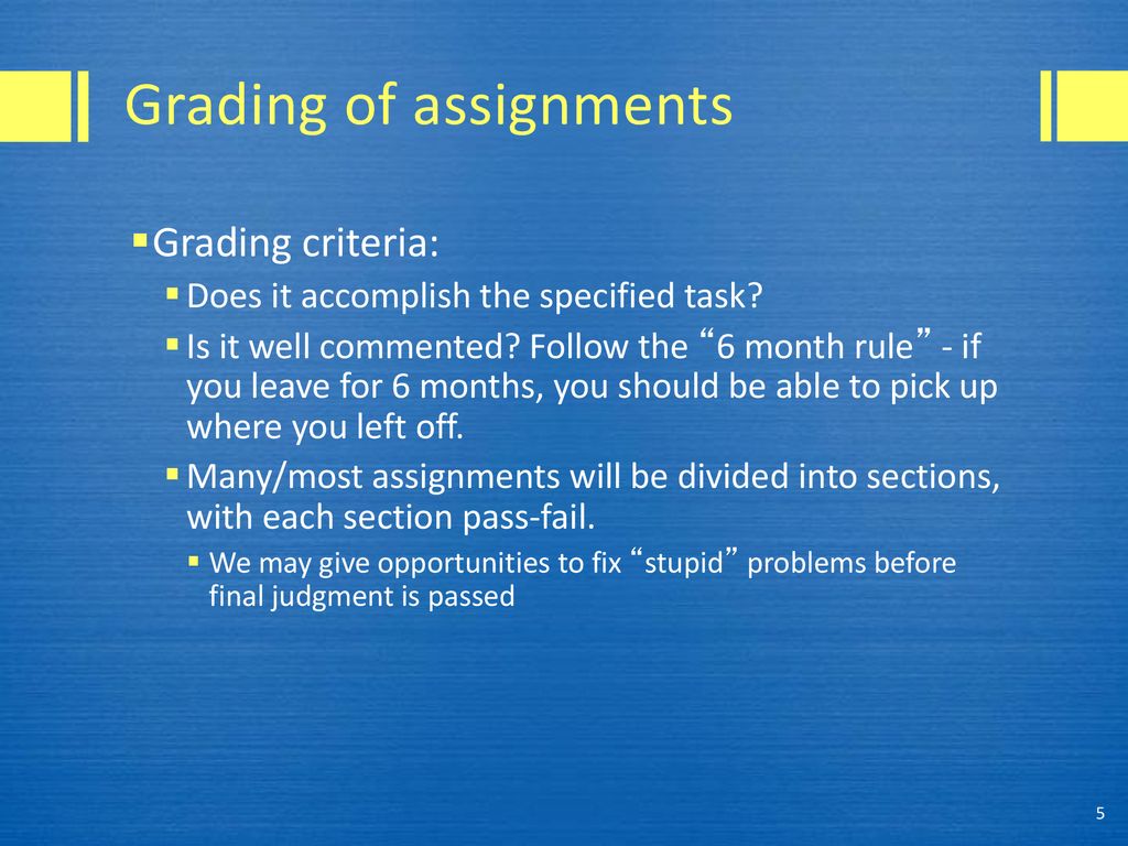 Grading of assignments