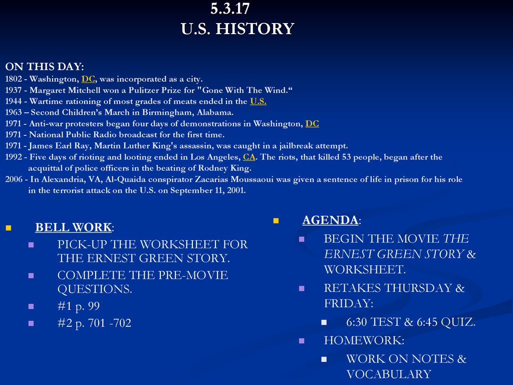 U S History On This Day Washington Dc Was Incorporated As A City Margaret Mitchell Won A Pulitzer Prize For Gone With Ppt Download