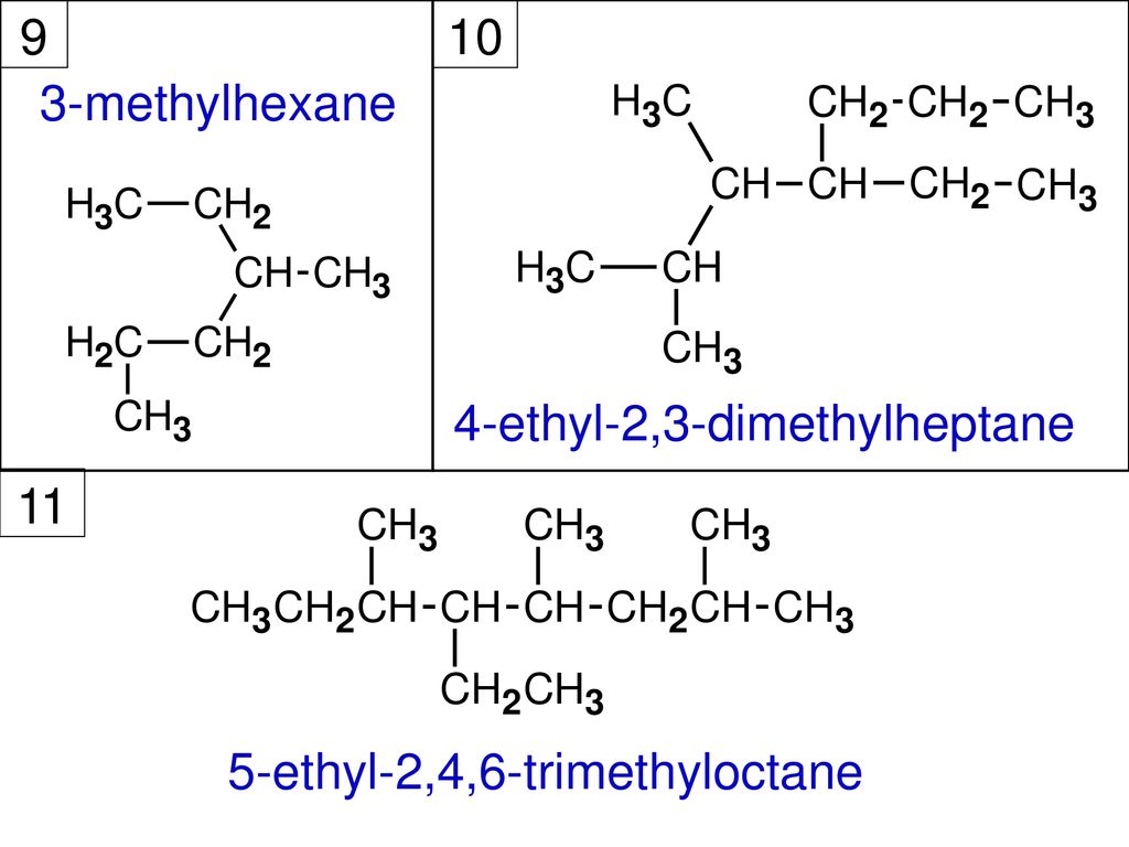 methylhexane 4-ethyl-2,3-dimethylheptane 11 5-ethyl-2,4,6-trime...