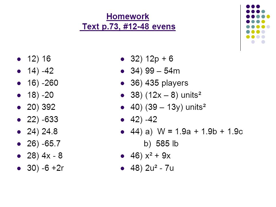 Do Now 10/05/09 Take out HW from Friday. Text p.73, #12-48 evens - ppt  download