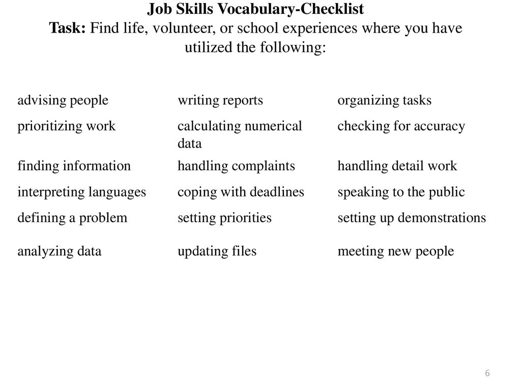 job skills vocabulary