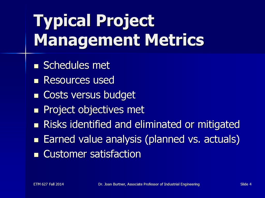 Typical Project Management Metrics