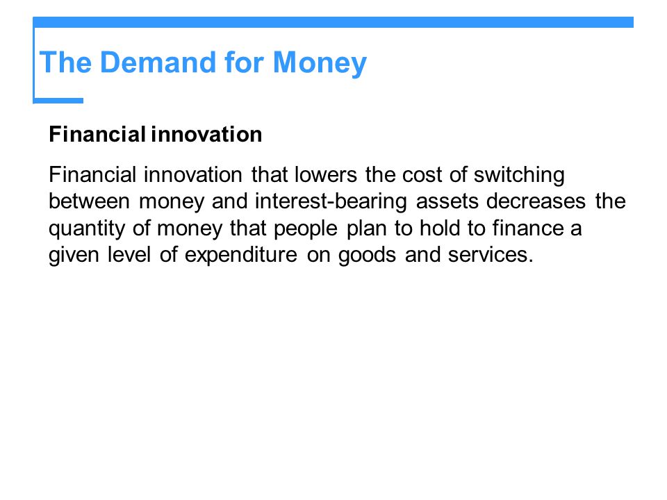 The Demand for Money Financial innovation