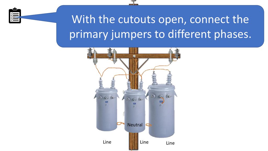 With the cutouts open, connect the primary jumpers to different phases.