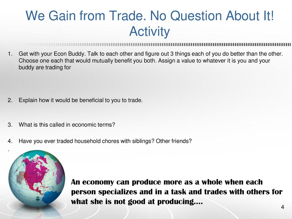 We Gain from Trade. No Question About It! Activity