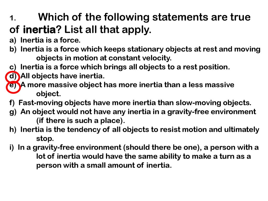 1 Which Of The Following Statements Are True Of Inertia Ppt