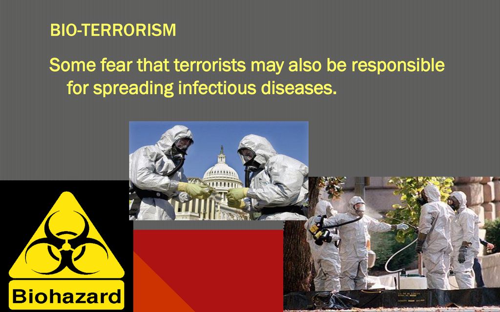 Bio-Terrorism Some fear that terrorists may also be responsible for spreading infectious diseases.