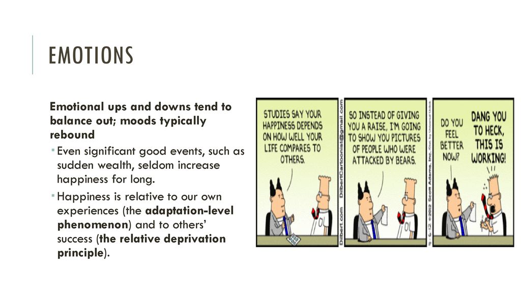 emotions Emotional ups and downs tend to balance out; moods typically rebound.