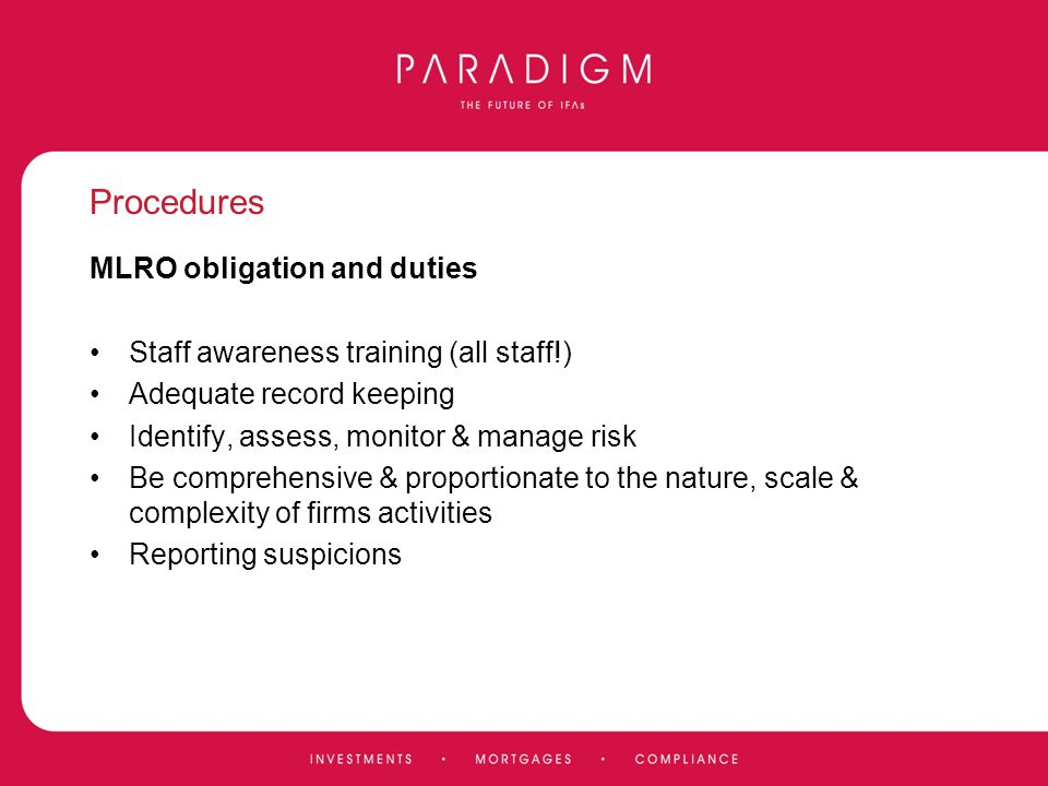Procedures MLRO obligation and duties
