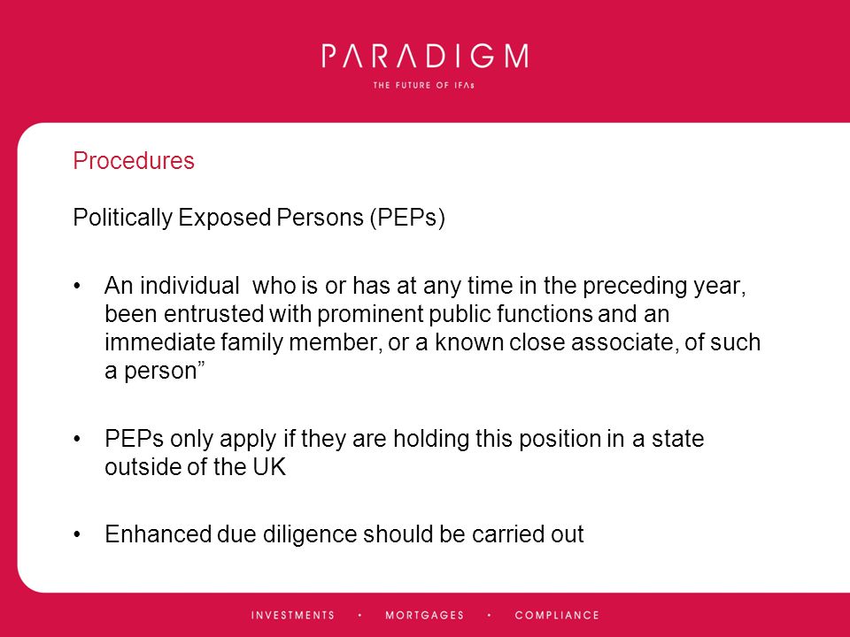 Procedures Politically Exposed Persons (PEPs)