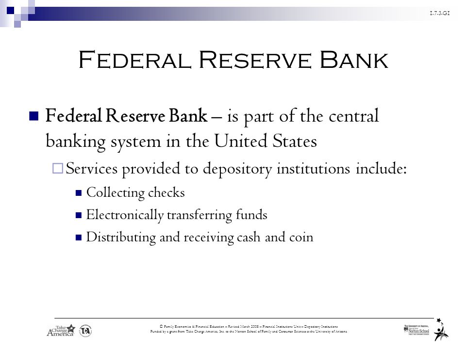 Federal Reserve Bank Federal Reserve Bank – is part of the central banking system in the United States.