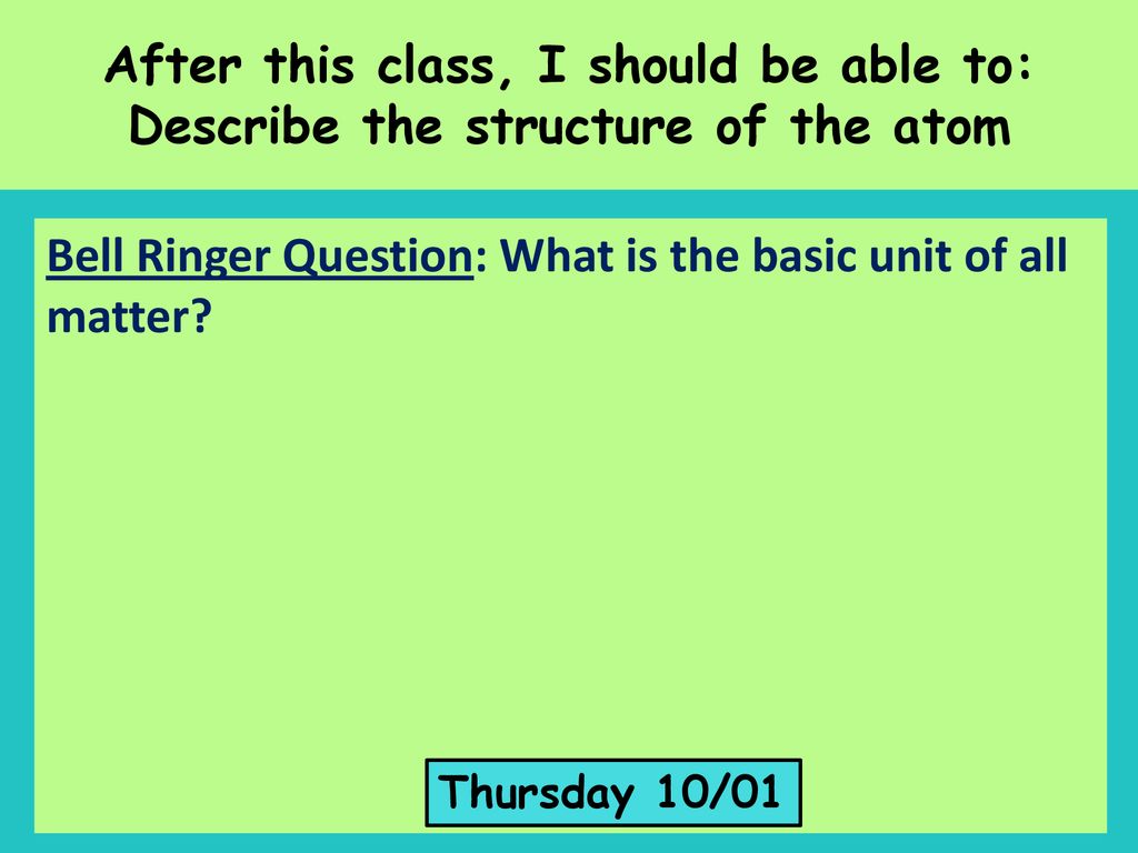 Bell Ringer Question: What is the basic unit of all matter