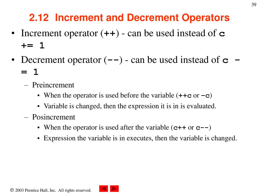 2.12 Increment and Decrement Operators