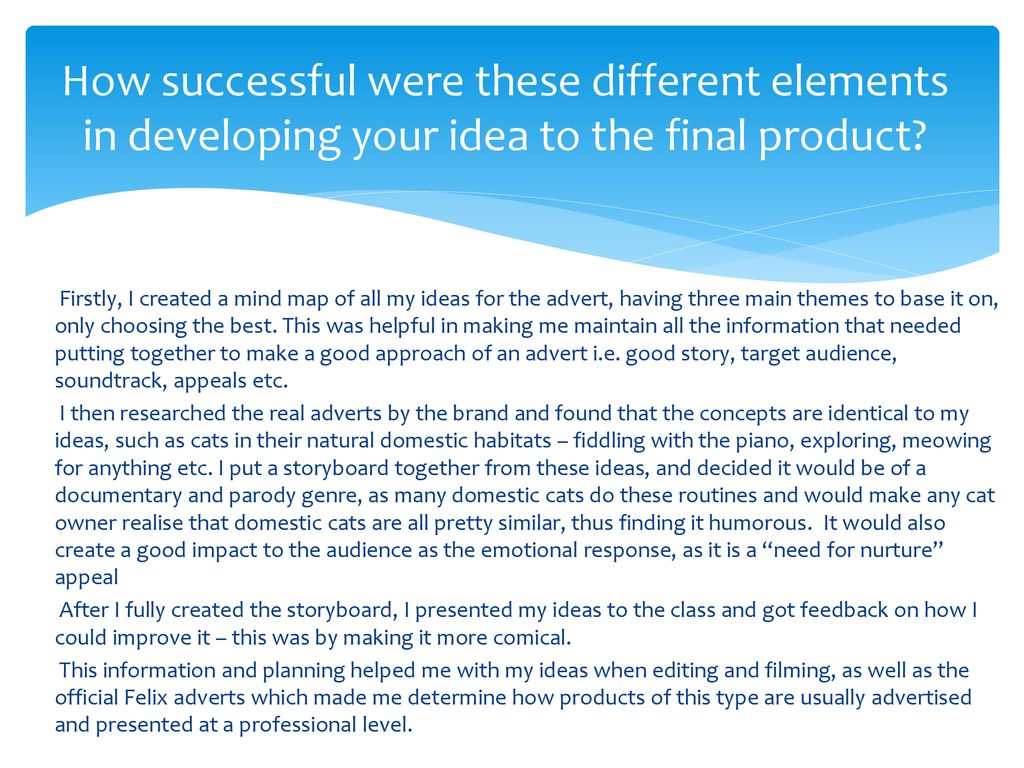 How successful were these different elements in developing your idea to the final product