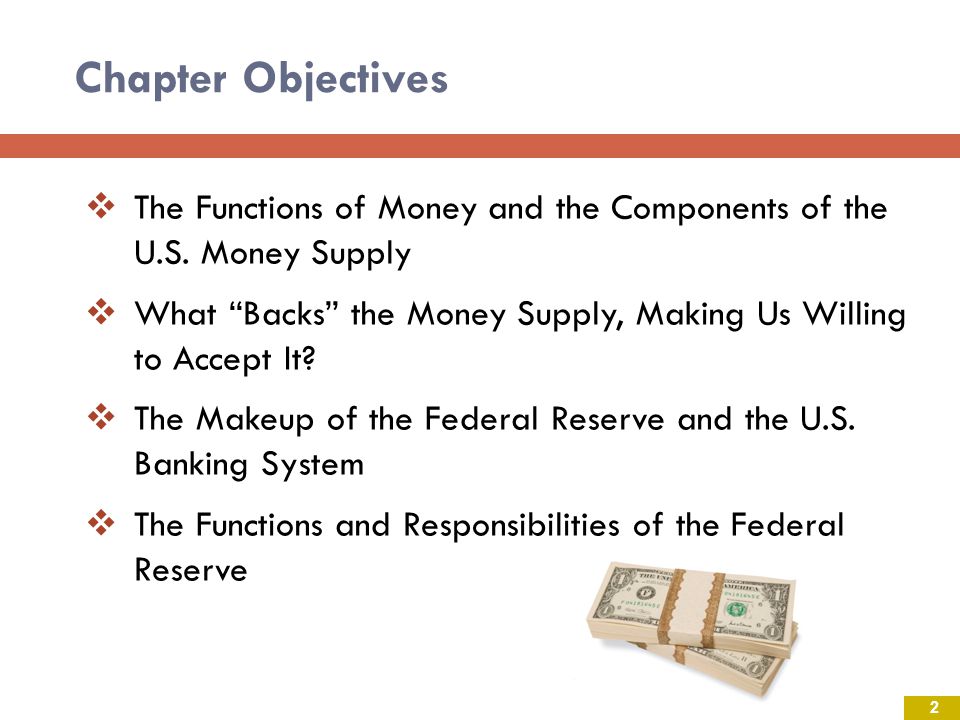 Chapter Objectives The Functions of Money and the Components of the U.S. Money Supply.
