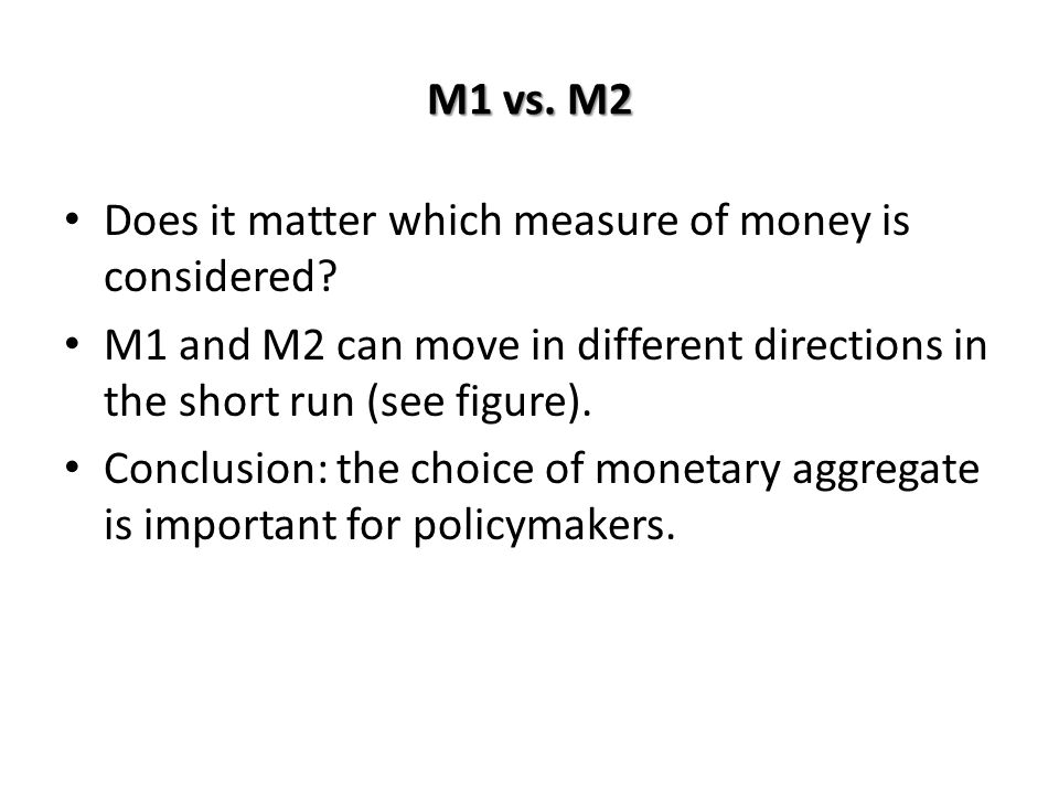M1 vs. M2 Does it matter which measure of money is considered M1 and M2 can move in different directions in the short run (see figure).