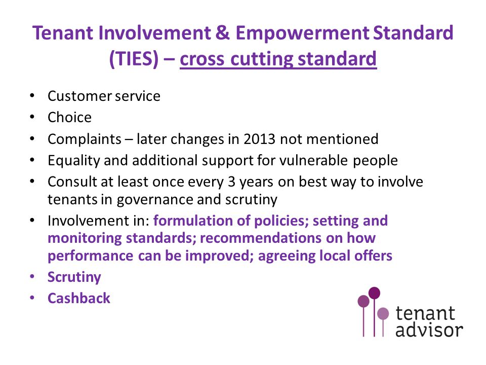 Tenant Involvement & Empowerment Standard (TIES) – cross cutting standard