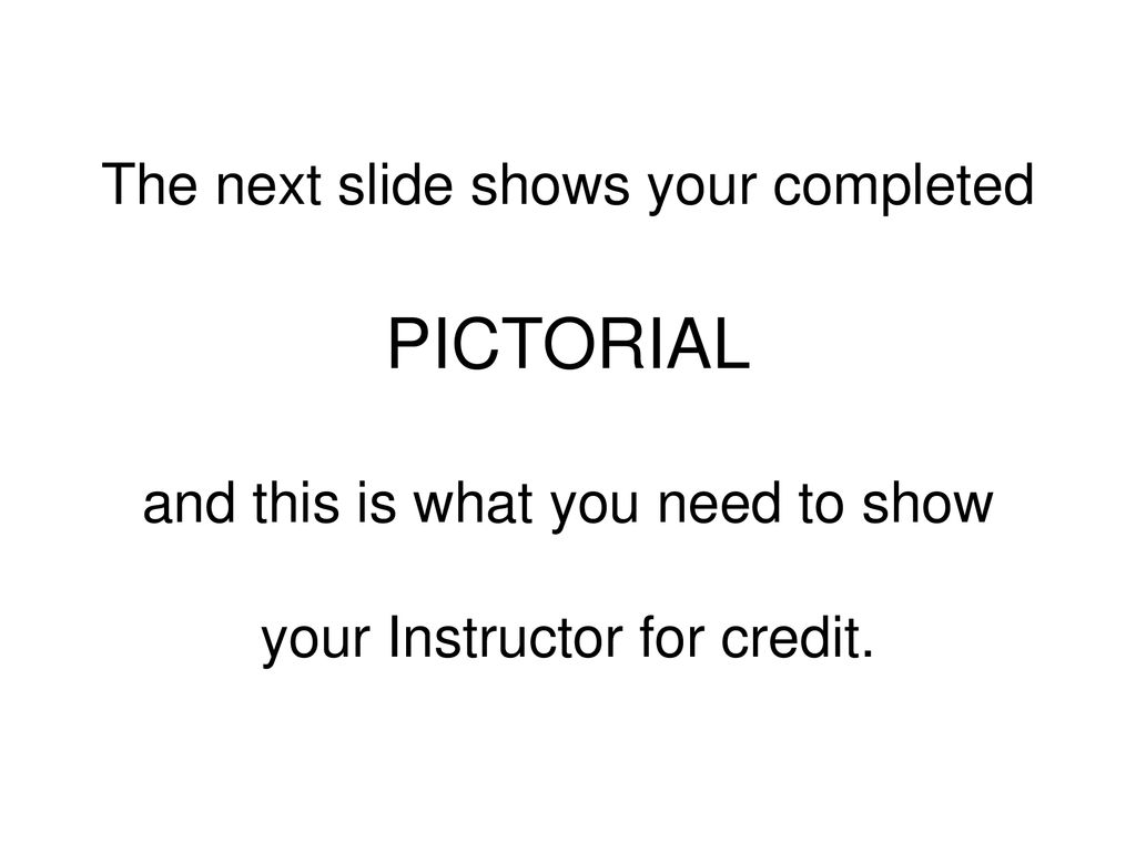 The next slide shows your completed PICTORIAL and this is what you need to show your Instructor for credit.
