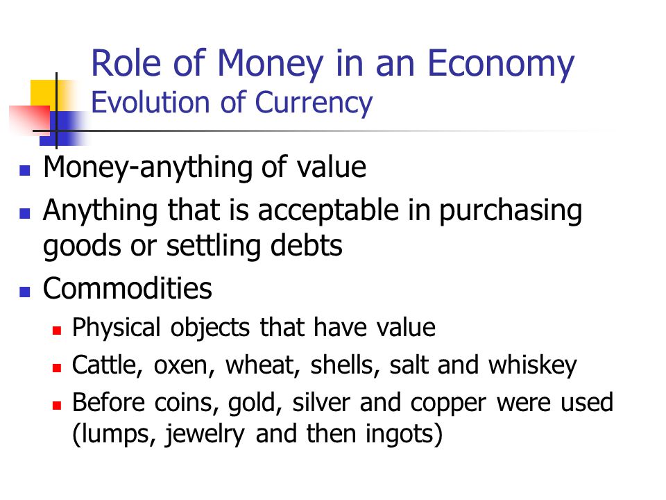 Role of Money in an Economy Evolution of Currency