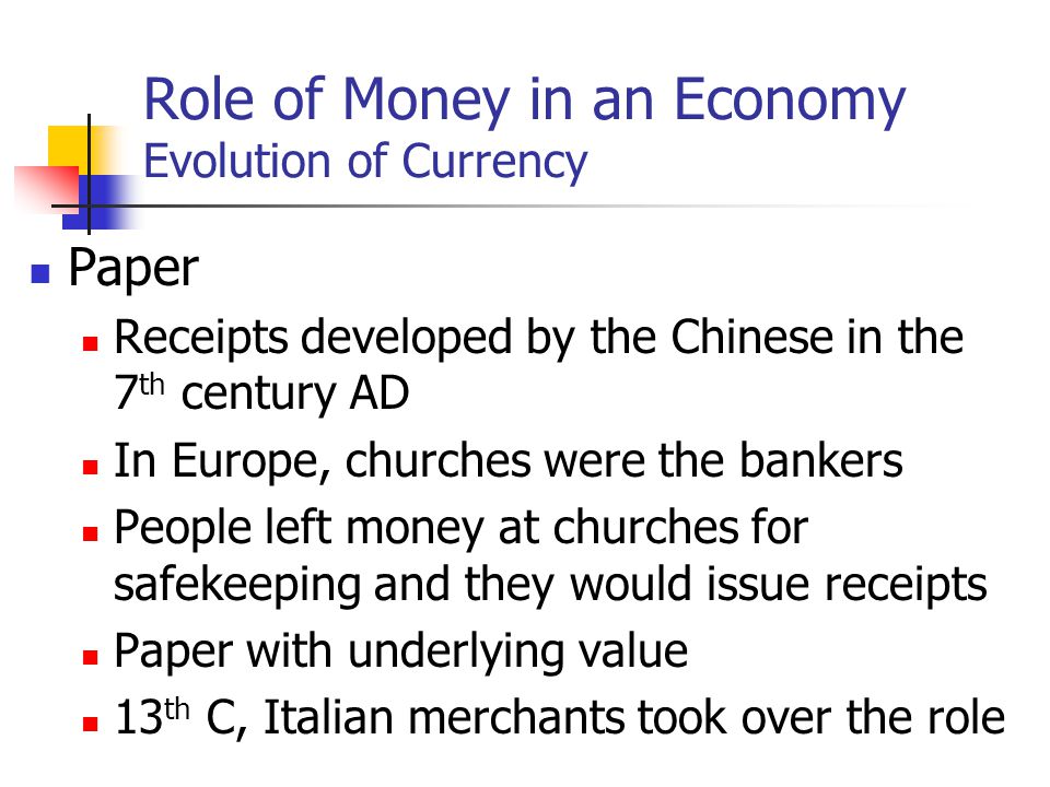 Role of Money in an Economy Evolution of Currency