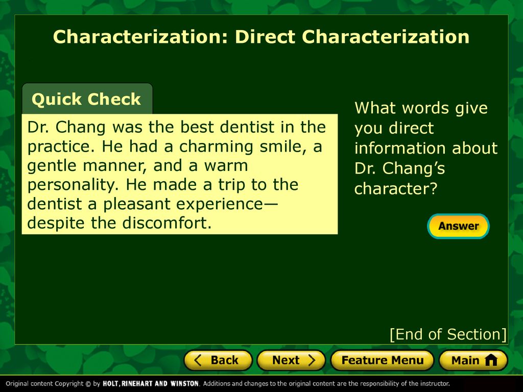 Characterization: Direct Characterization