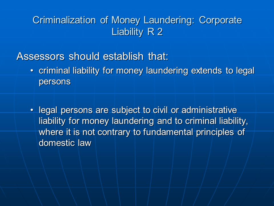Criminalization of Money Laundering: Corporate Liability R 2