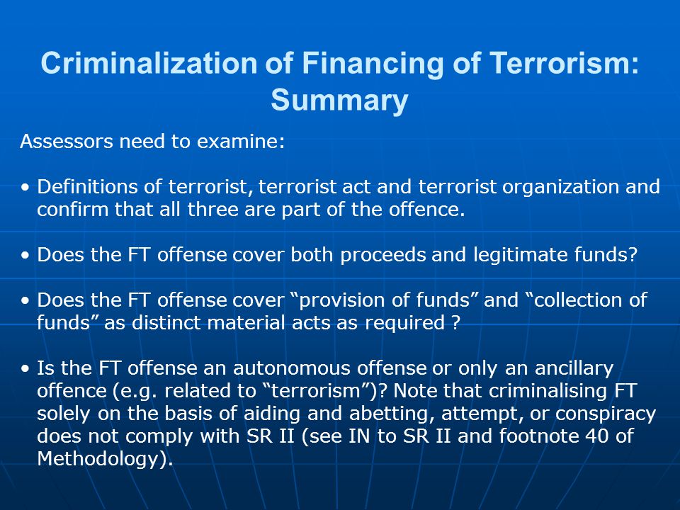 Criminalization of Financing of Terrorism: Summary
