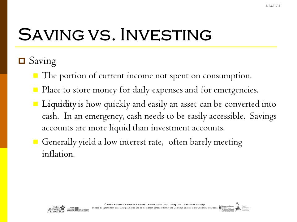 Saving vs. Investing Saving