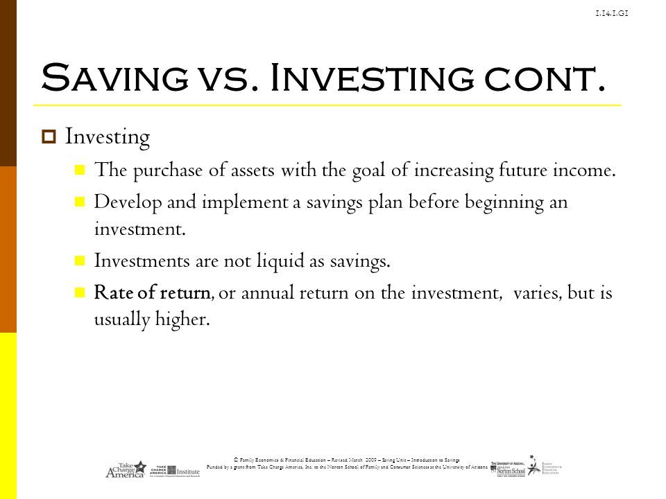 Saving vs. Investing cont.