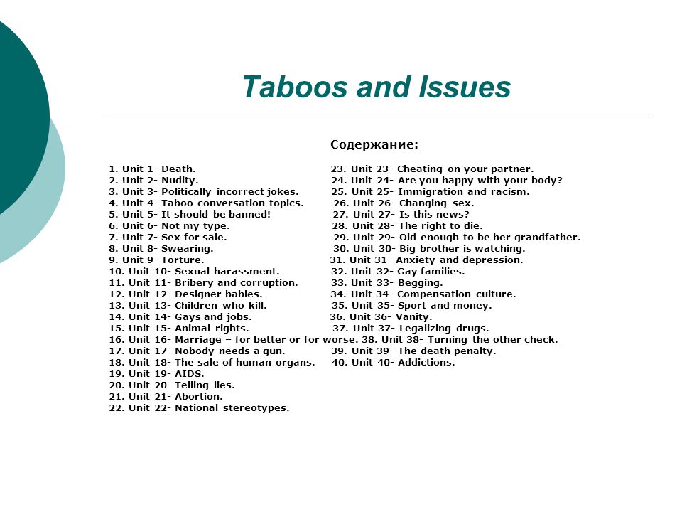 Taboos And Issues