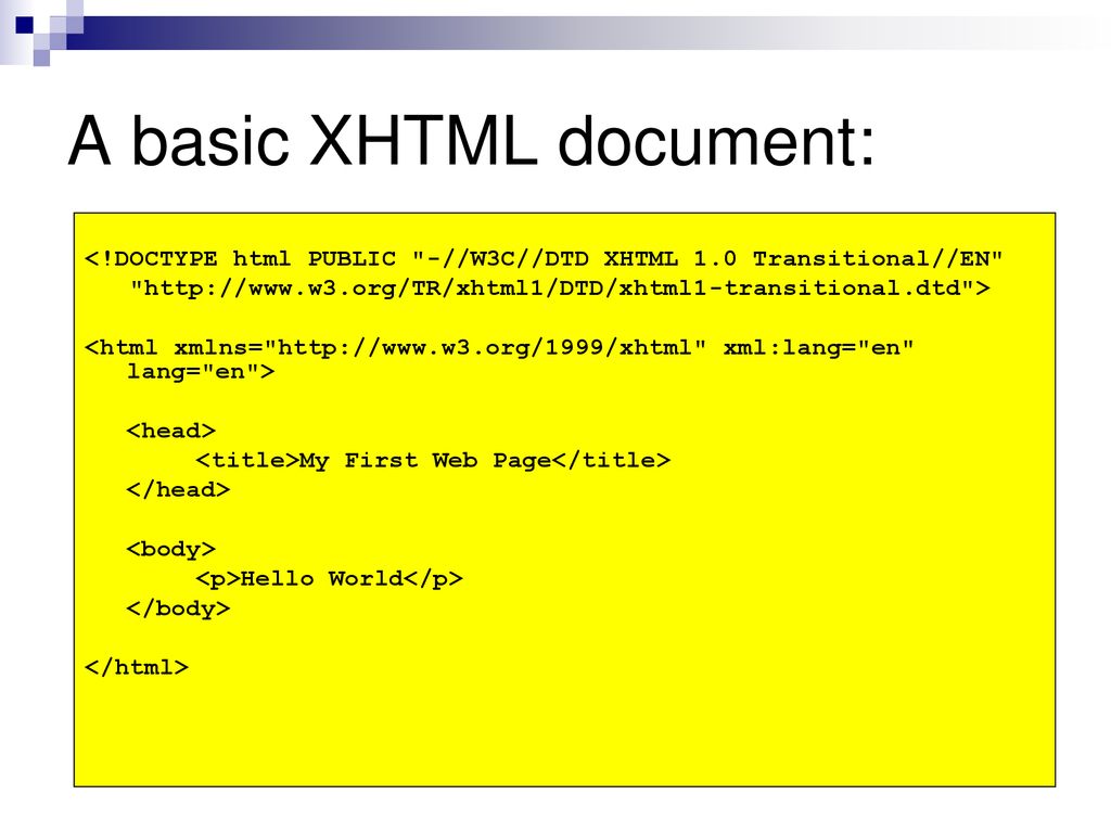 A basic XHTML document: