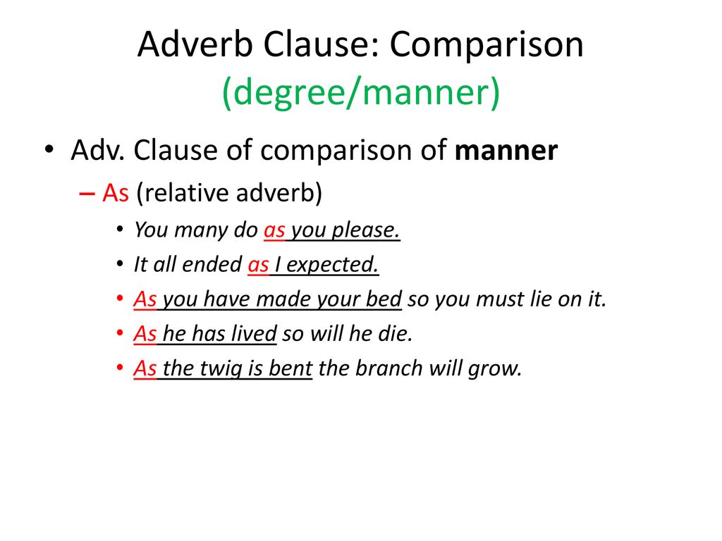 Live adverb. Adverbial Clauses of Comparison. Adverb Clauses в английском языке. Clauses of manner в английском языке. Clauses of manner правило.