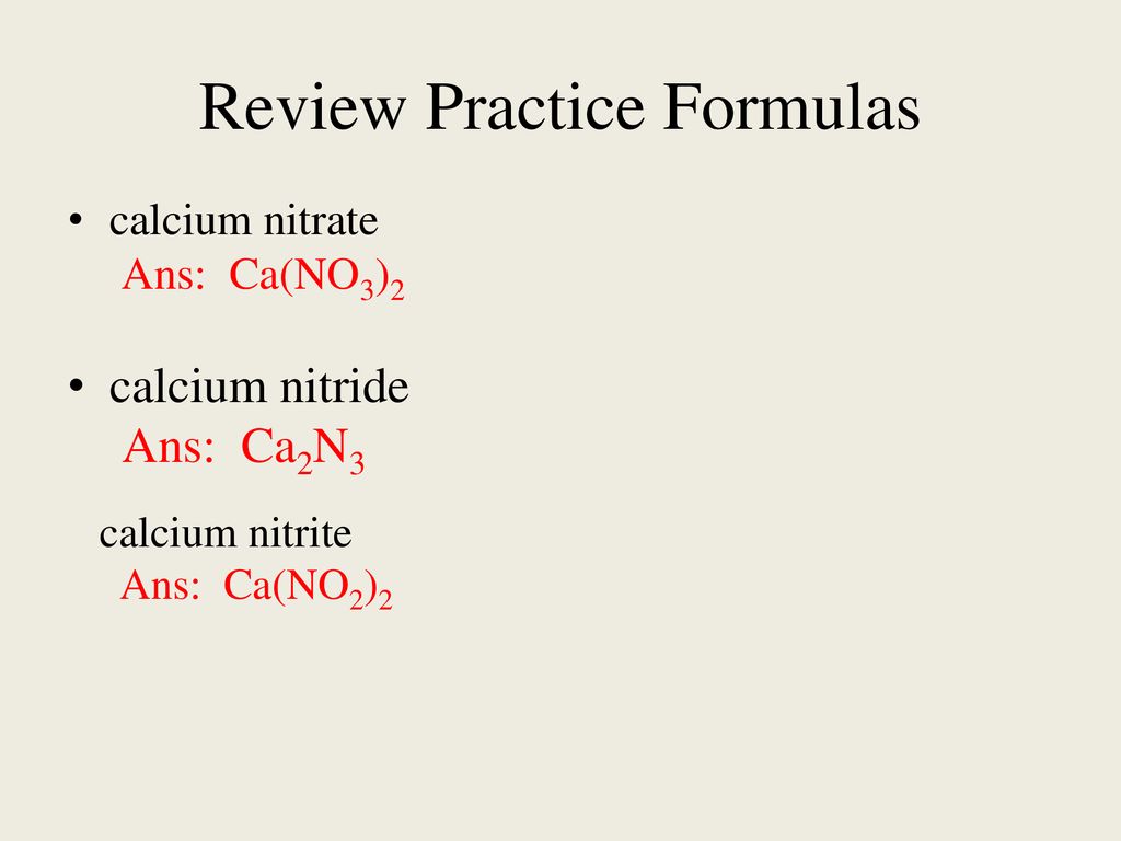 Review Practice Formulas