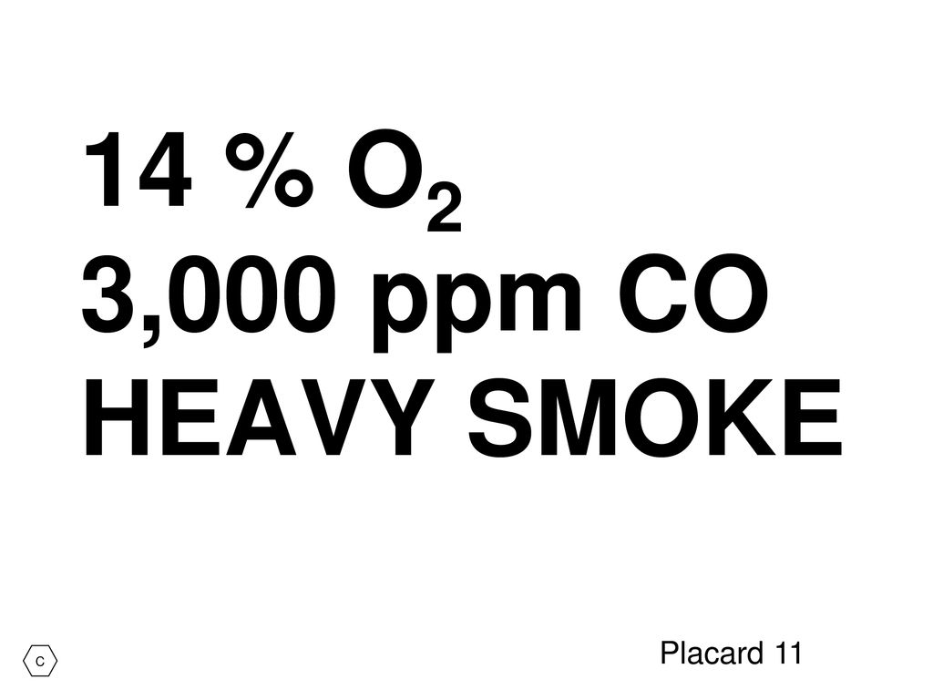 14 % O2 3,000 ppm CO HEAVY SMOKE Placard 11 C