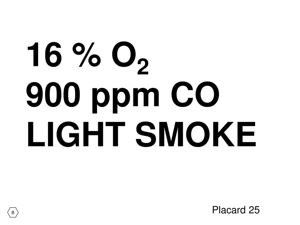 16 % O2 900 ppm CO LIGHT SMOKE Placard 25 B