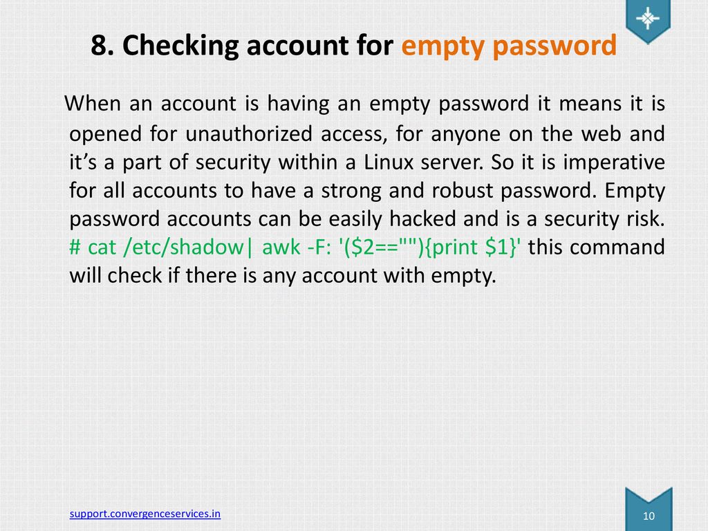 8. Checking account for empty password