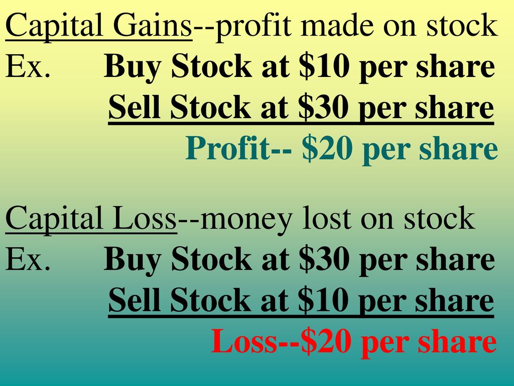 Capital Gains--profit made on stock
