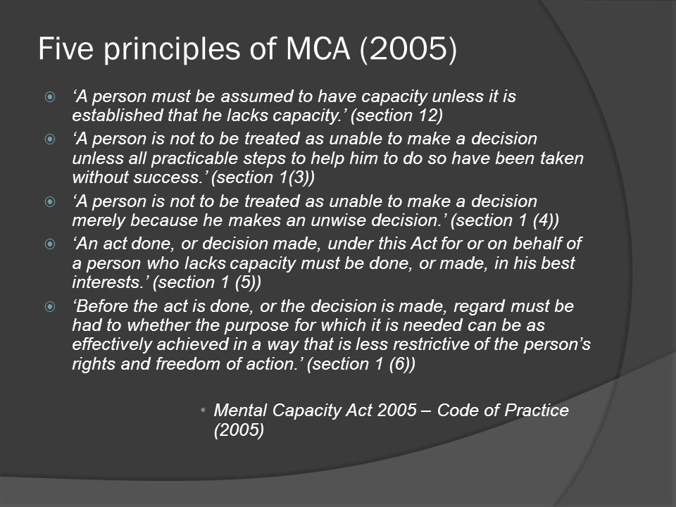 Five principles of MCA (2005)