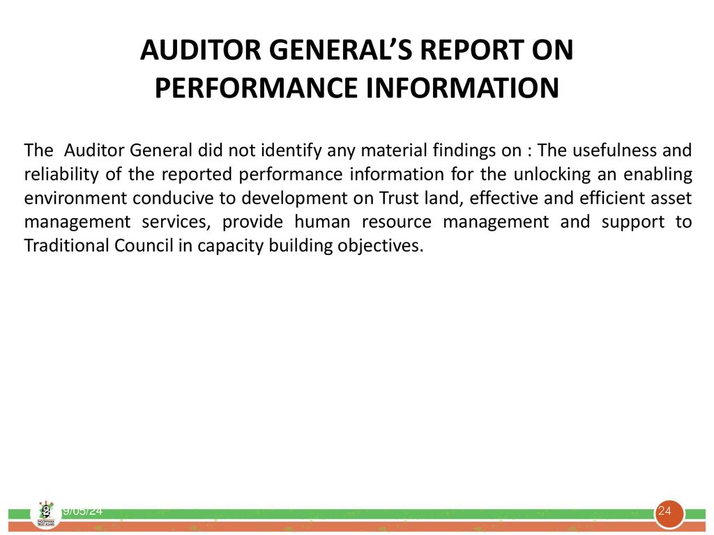 AUDITOR GENERAL’S REPORT ON PERFORMANCE INFORMATION