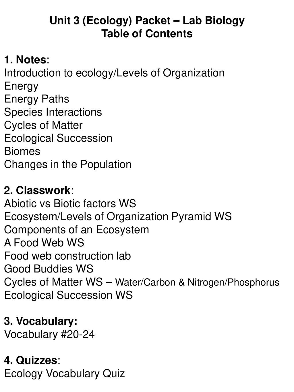 Unit 3 (Ecology) Packet – Lab Biology - ppt download