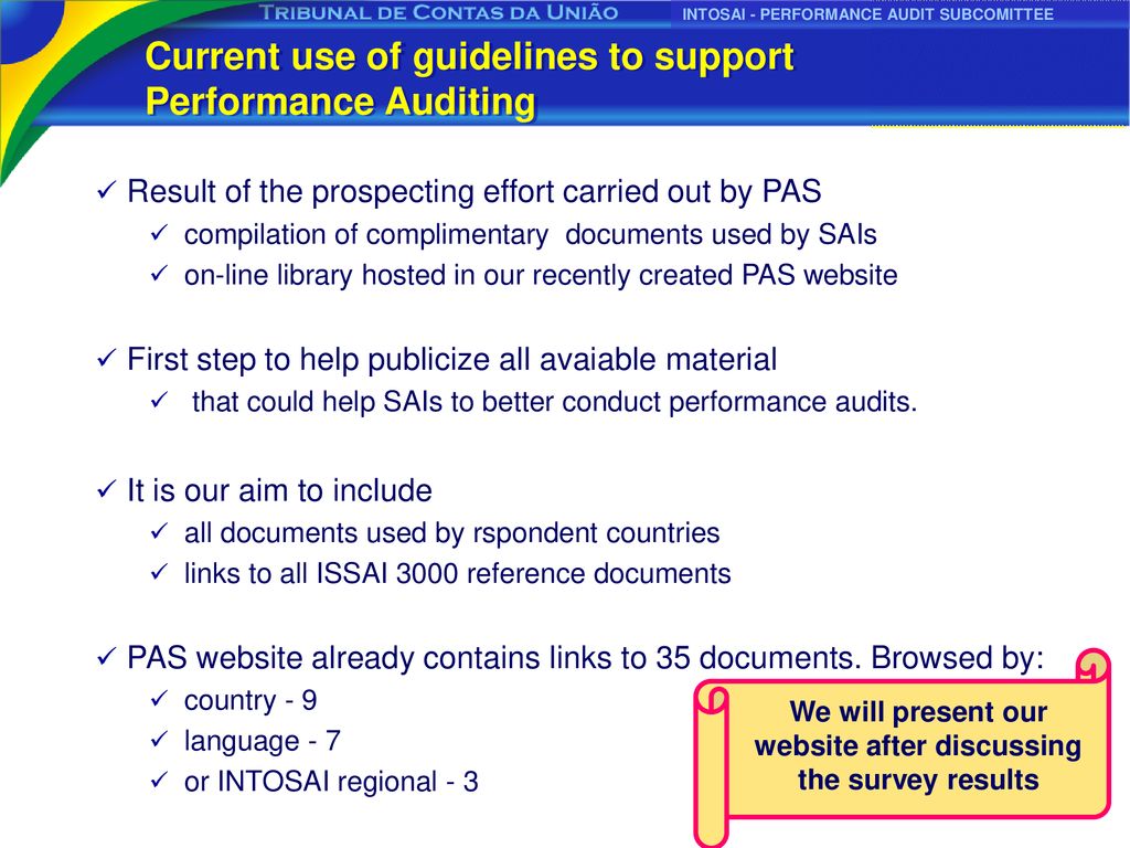 Performance audit mini survey results tribunal de contas da uni o