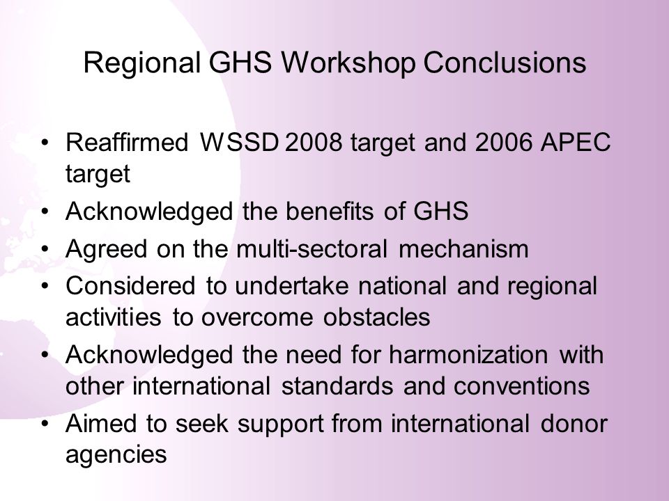 Regional GHS Workshop Conclusions