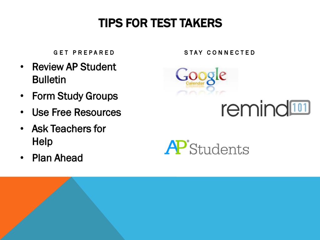 TIPS for Test takers Review AP Student Bulletin Form Study Groups