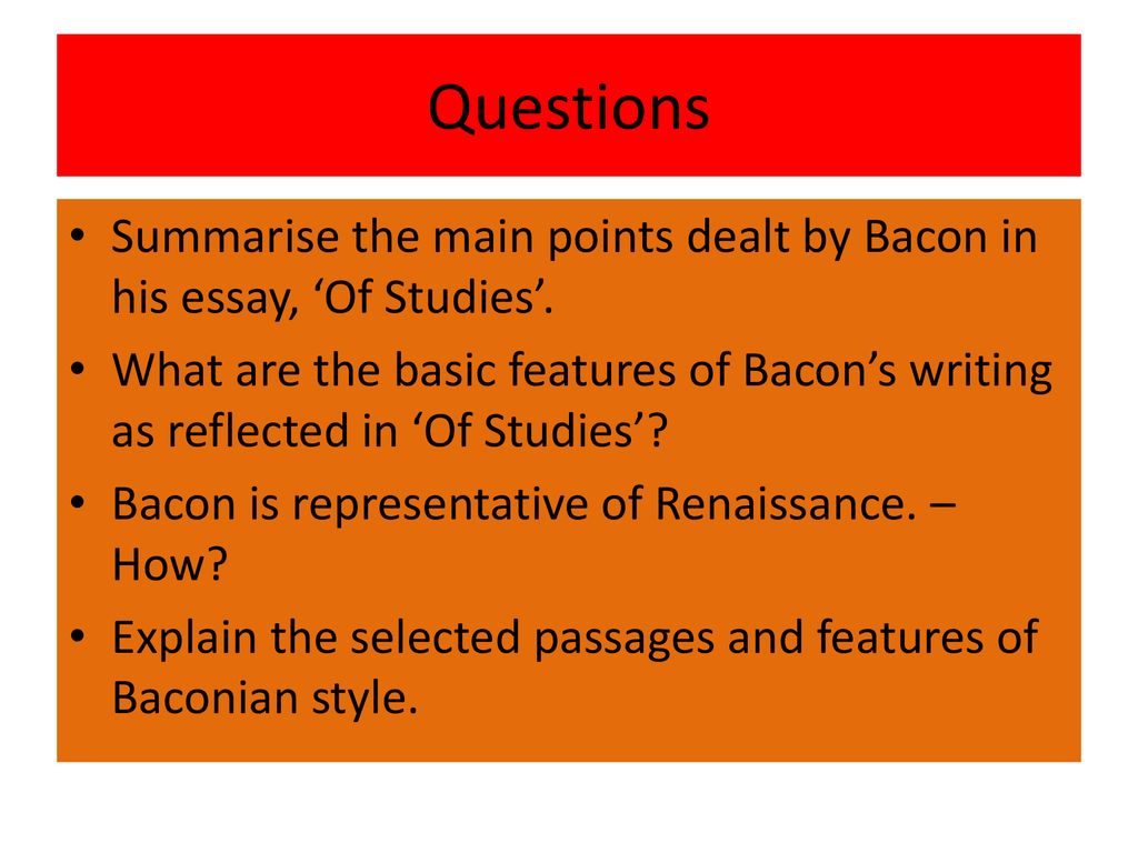 short questions of bacon essays