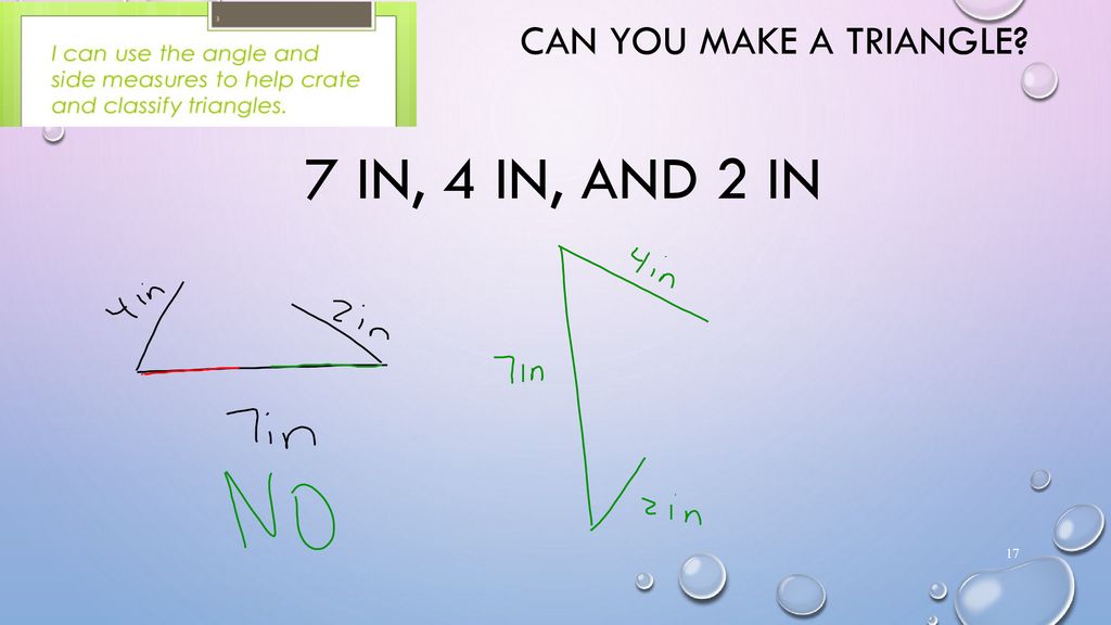Can you make a triangle 7 in, 4 in, and 2 in