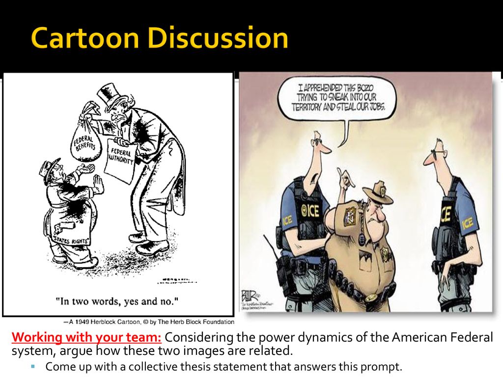 Cartoon Discussion Working with your team: Considering the power dynamics of the American Federal system, argue how these two images are related.